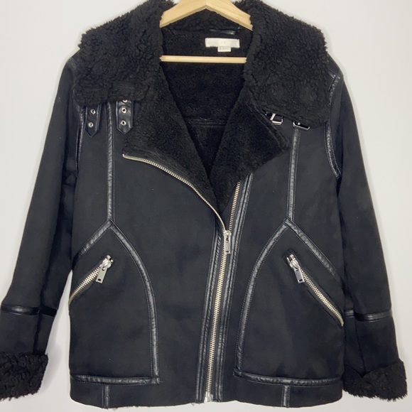 H&M Black Faux Suede Aviator Sherpa Lined Jacket - Picture 2 of 13